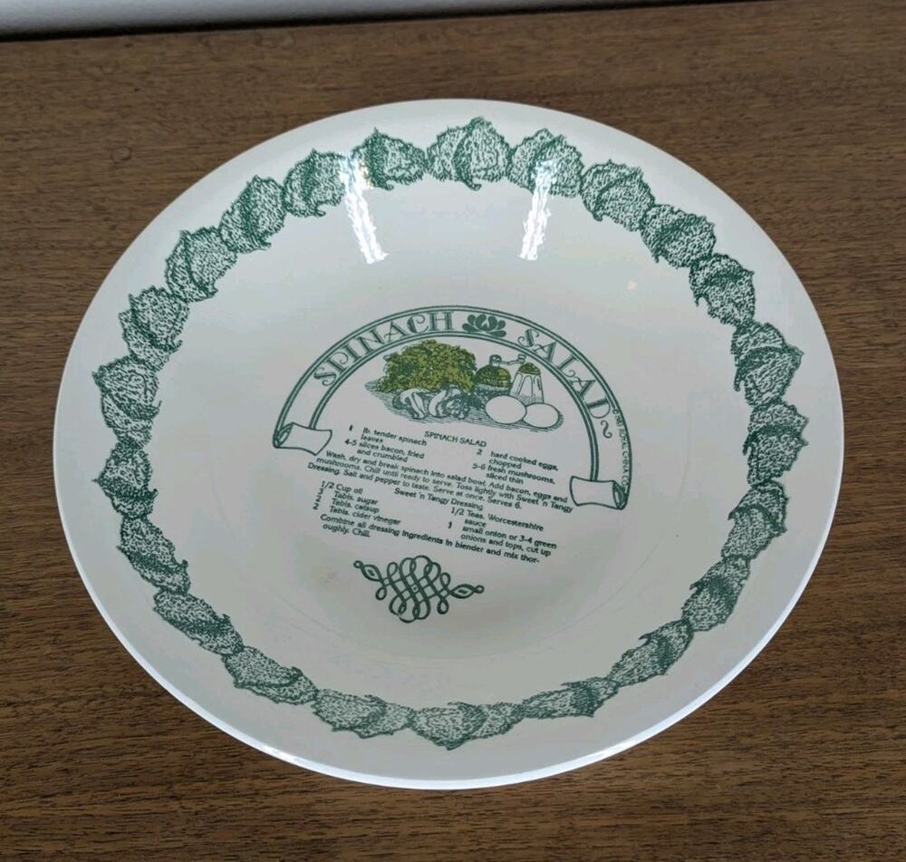 Vintage Garden Classics Spinach Salad Recipe Serving Bowl 1980s Royal China USA